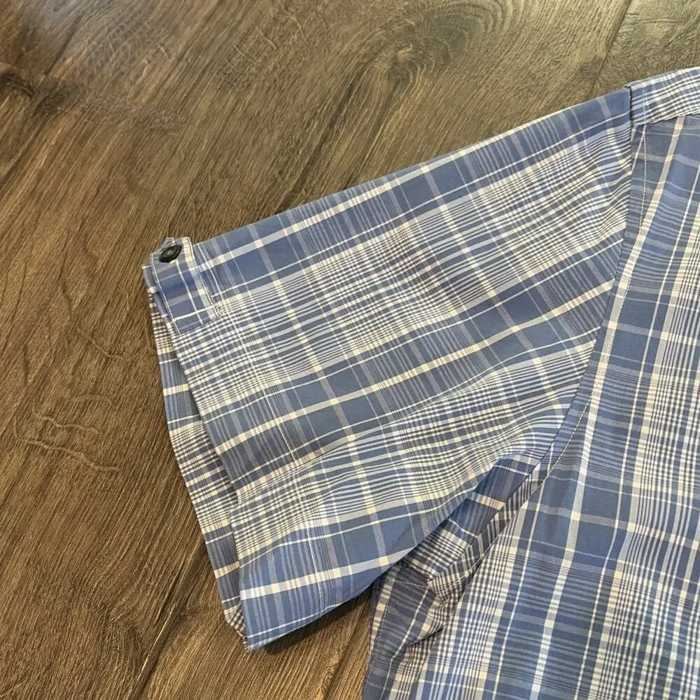 Banana Republic Men's XL Shirt Blue Plaid Button Down Short Sleeve 17-17.5